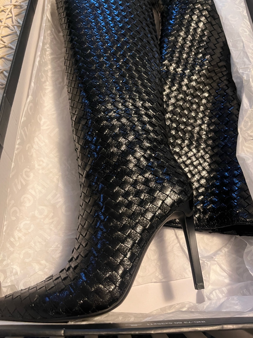 INC Black Woven Pointed-Toe Knee Boots - Picture 2 of 6